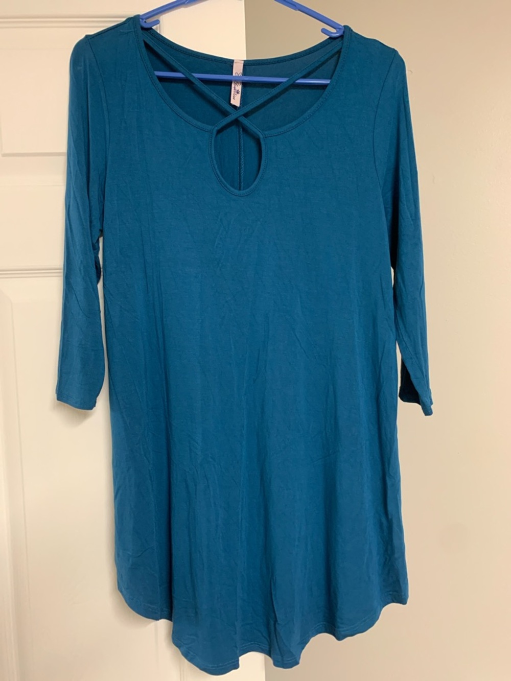 Women's Teal Midi Dress with Keyhole Cross-Back Detail
